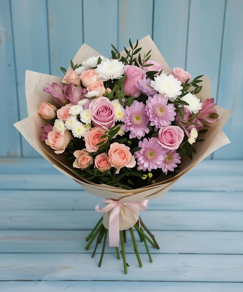 Букет цветов из: Хризантемы, Розы и Альстромерии в Андреевское