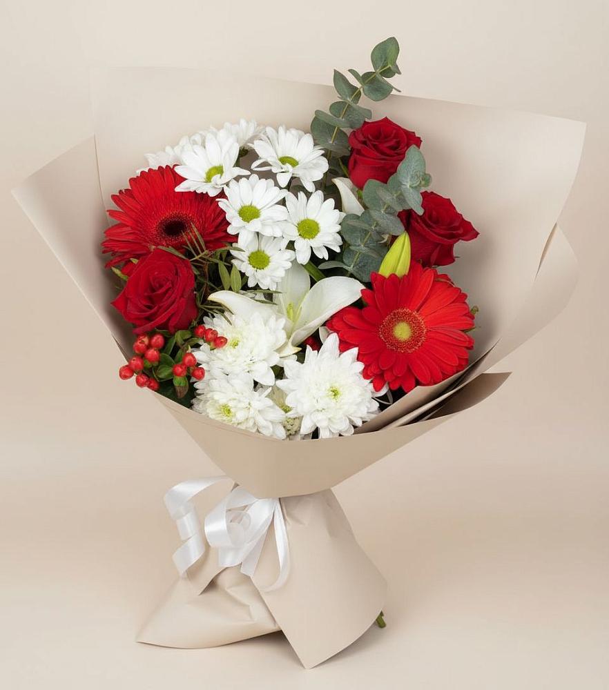 Букет цветов из: Розы, Хризантемы, Герберы и Лилии в Андреевское