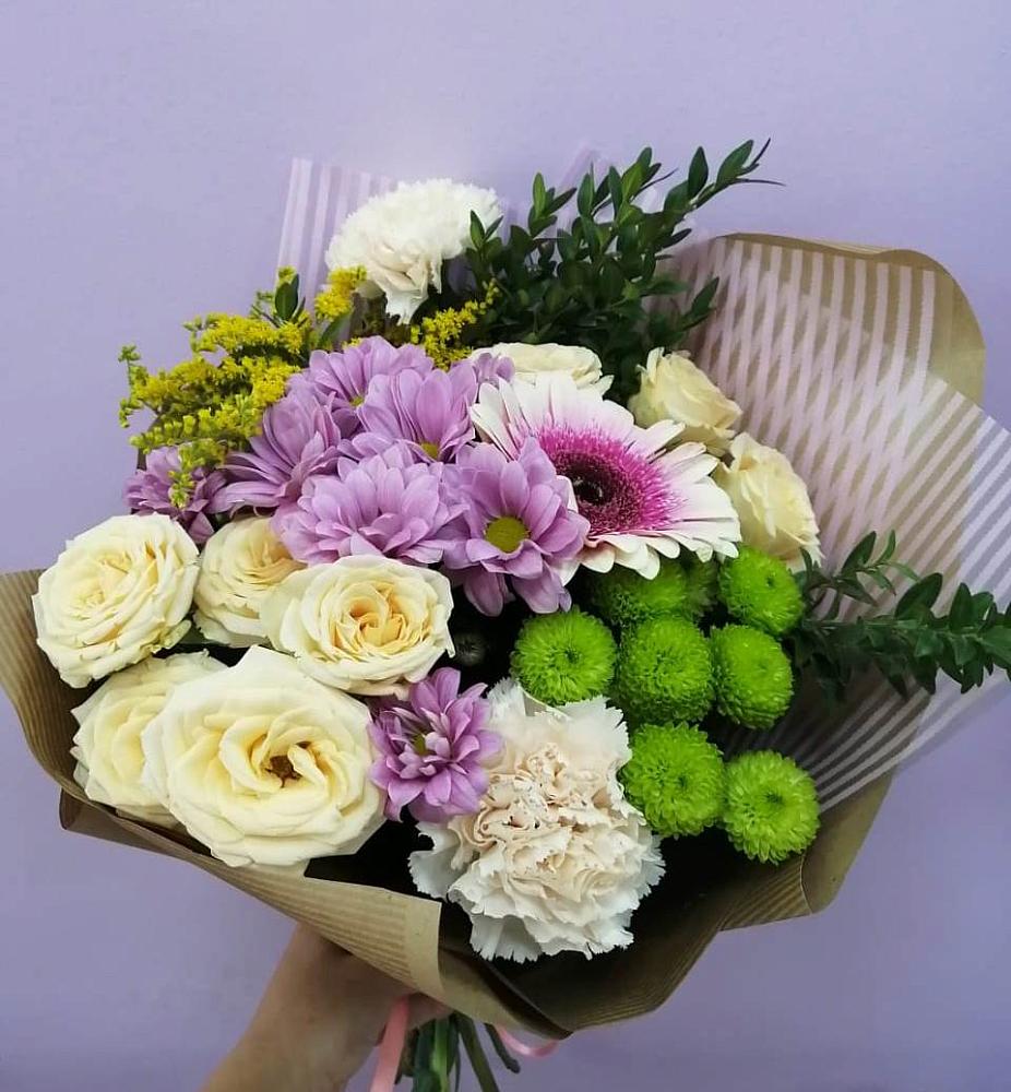 Букет цветов из: Хризантемы, Розы, Гвоздики и Герберы в Андреевское